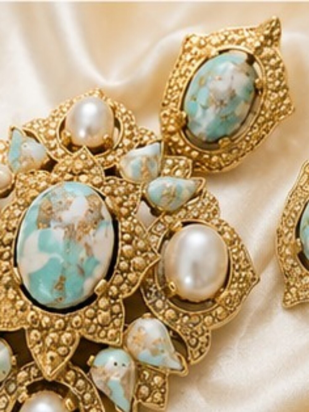 Vintage Sarah Coventry Fashion Splendor Brooch Earring Set Faux Turquoise Faux - Picture 4 of 8